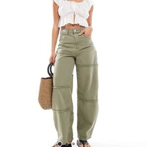 Stylish Olive Green Wide-Leg barrel Pants
